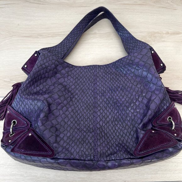 Jessica Simpson (2011) Croc Embossed Satchel Purple Faux Leather Shoulder Bag - Picture 16 of 16